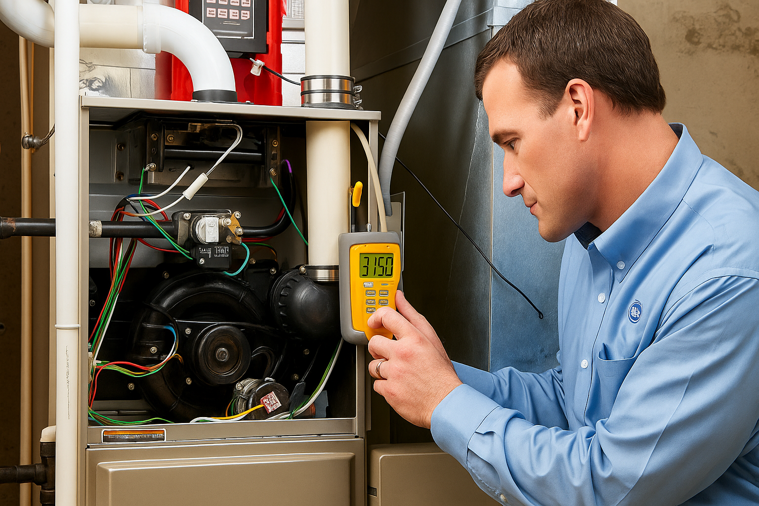 HVAC Technician Inspecting Gas Furnace