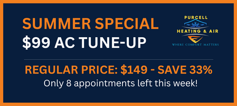 Summer special $99 AC tune-up offer by Purcell Heating and Air Ltd in Calgary, save 33% on air conditioning maintenance