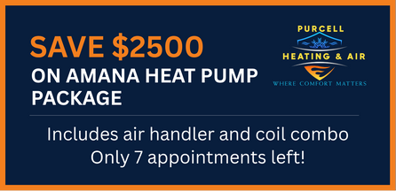 Save $2500 on Amana heat pump package with air handler and coil combo by Purcell Heating and Air Ltd, Calgary