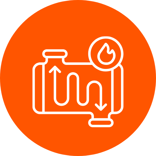 Orange circular icon of a furnace with flame symbol representing gas heating