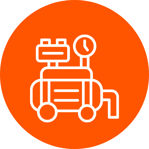 Orange circular icon of an air compressor unit representing HVAC equipment