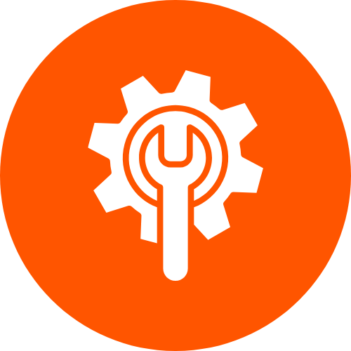 Orange circular icon of a wrench inside a gear representing HVAC repair service